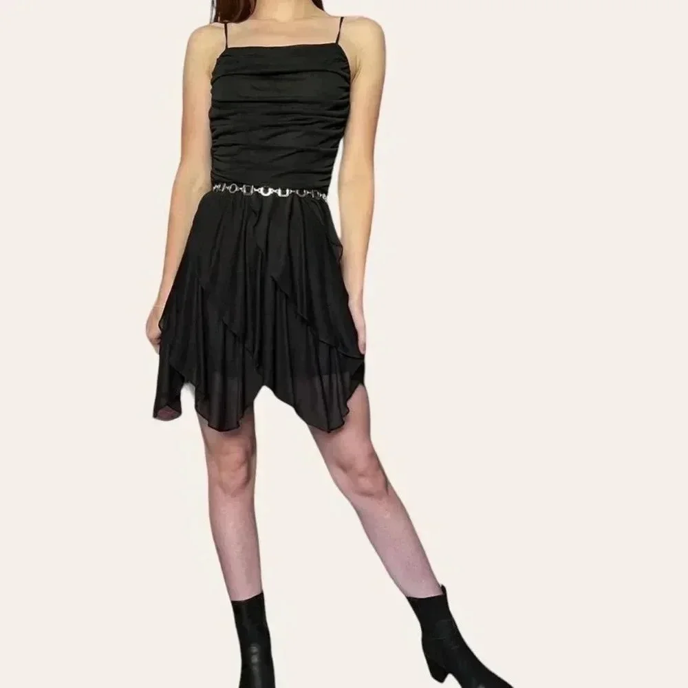 New Leaf by Samir 70s vintage draped chiffon grunge dark fairy mini dress (XS) - Picture 3 of 8